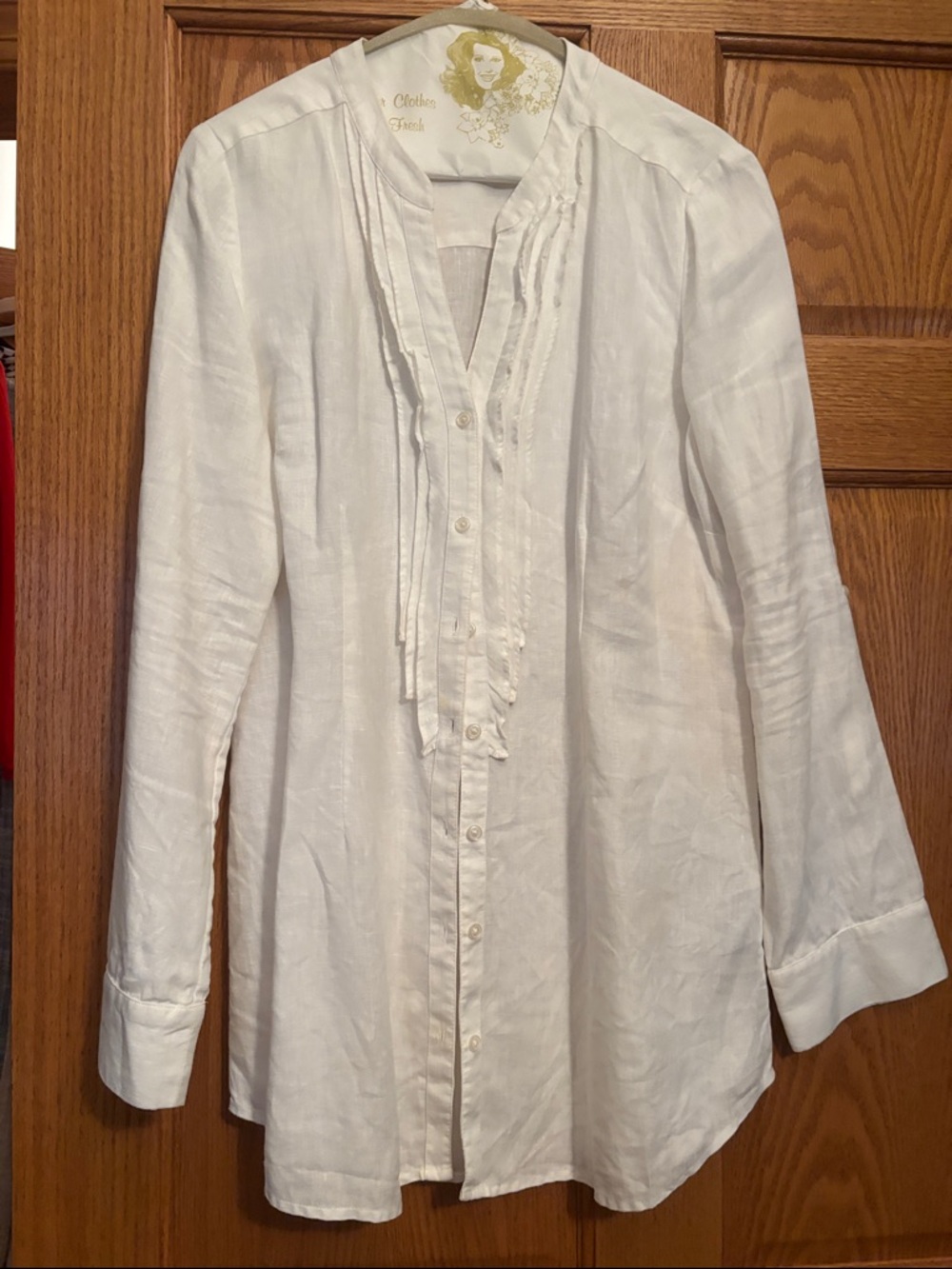 Boden White Linen Ruffle-Front Tunic